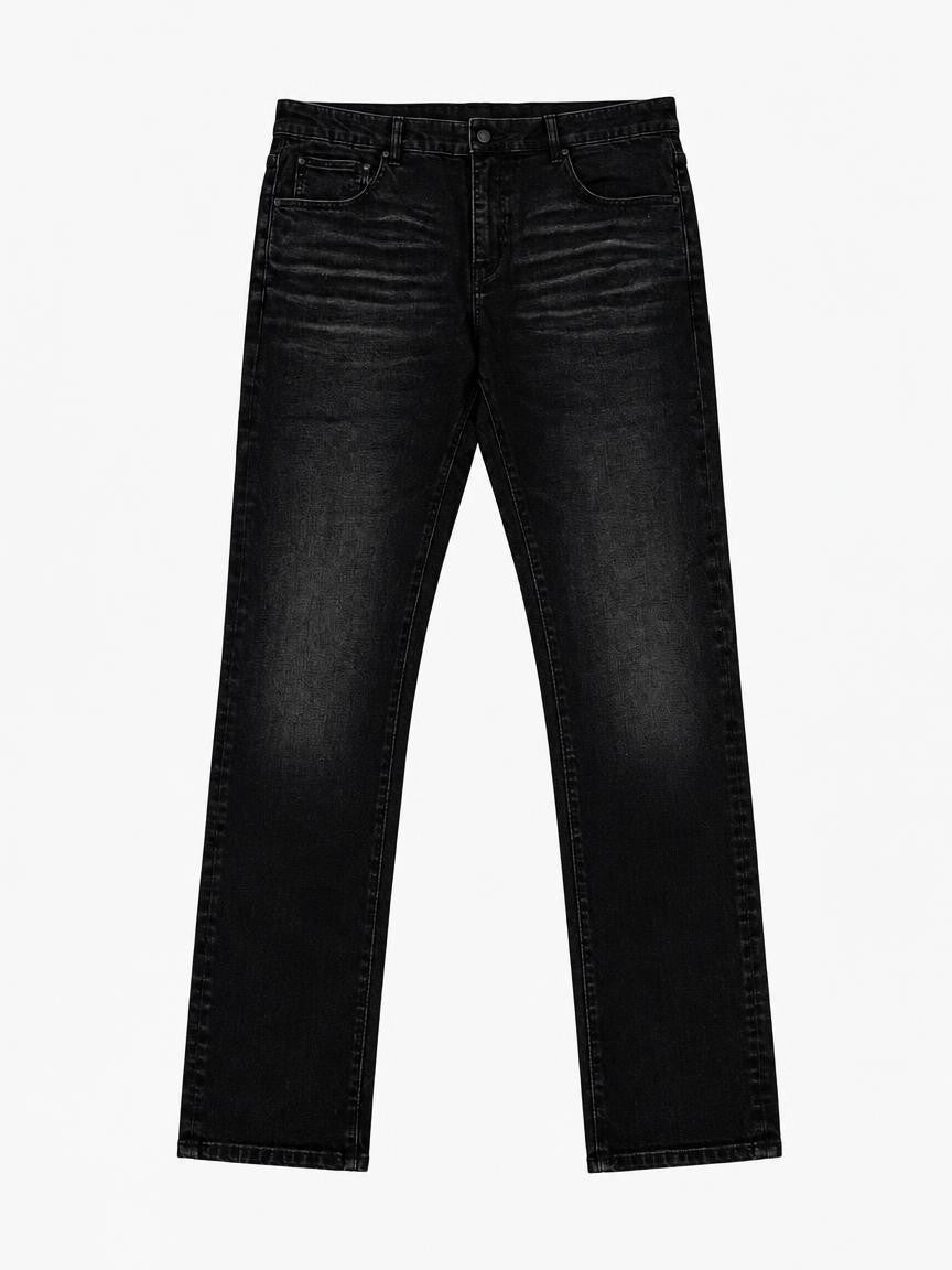 CRZELOMARI Form Denim front view, black slim-straight tall jeans for men